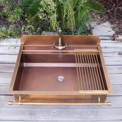 Custom Italian Outdoor Kitchen Corner Large Sink Western Kitchen Mid-Island outdoor American Retro Wash Basin Copper Basin Stainless Steel