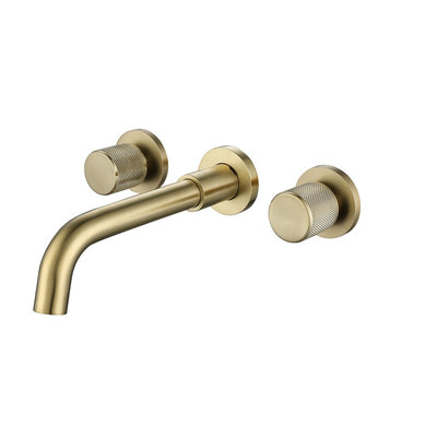 Brushed gold wall mounted with 2 handles bathroom faucet