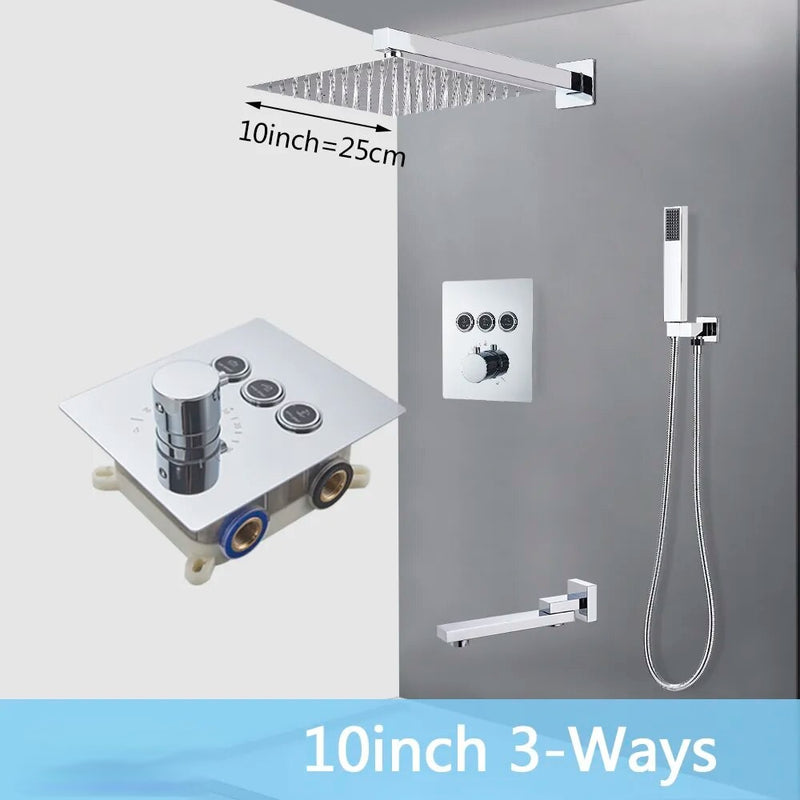 New CUPC Chrome square 2 -3 way function diverter thermostatic shower kit