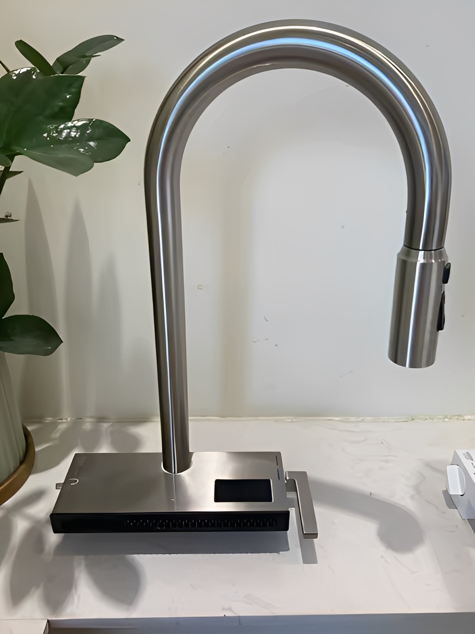 Apollo-Brushed Nickel -waterfall kitchen LED display faucet with dual pull out sprayer