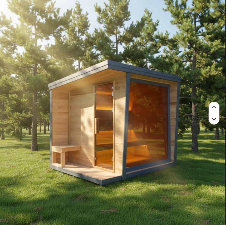 6 Person Outdoor Square Sauna, Weather Resistant Black Slope Top Steam Sauna Cabin with Heating System 86x86x98"