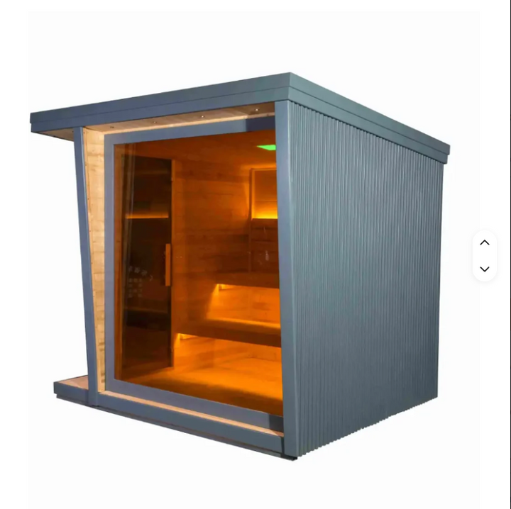 6 Person Outdoor Square Sauna, Weather Resistant Black Slope Top Steam Sauna Cabin with Heating System 86x86x98"