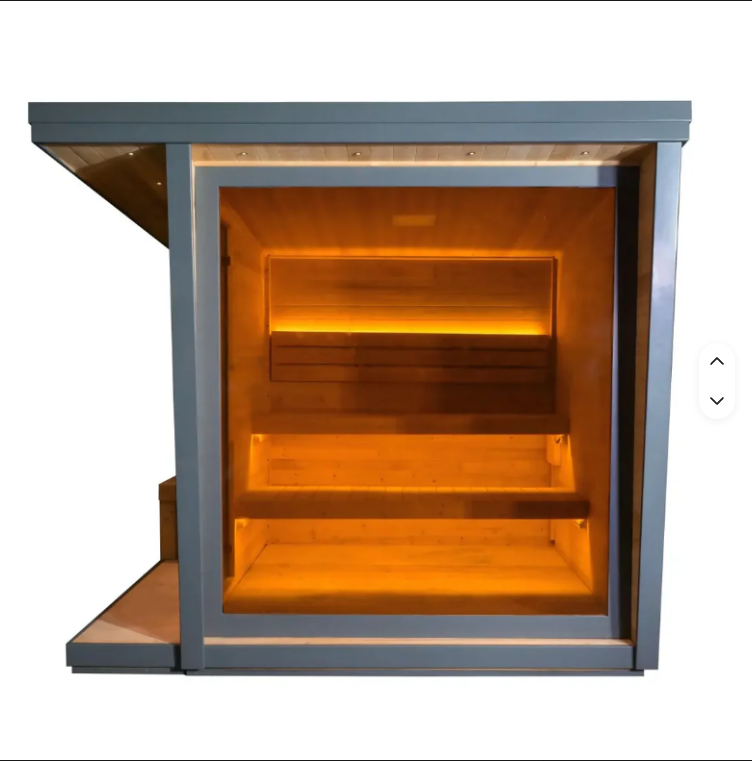 6 Person Outdoor Square Sauna, Weather Resistant Black Slope Top Steam Sauna Cabin with Heating System 86x86x98"