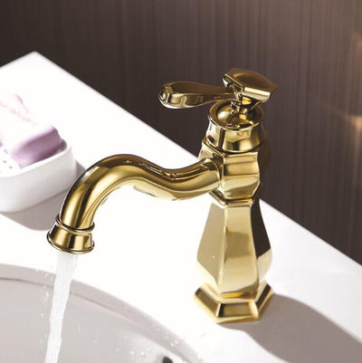 Art-Deco Gold polished brass single hole bathroom faucet