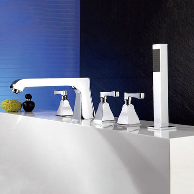 Art deco 5 holes deck mount bathtub filler faucet set