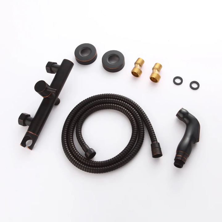Oil Rubbed Bronze Bath Toilet Bidet Spray Hot & Cold Mixer Valve with Hose, Handheld Bidet ,Portable Hand Held Bidet Shower Set-