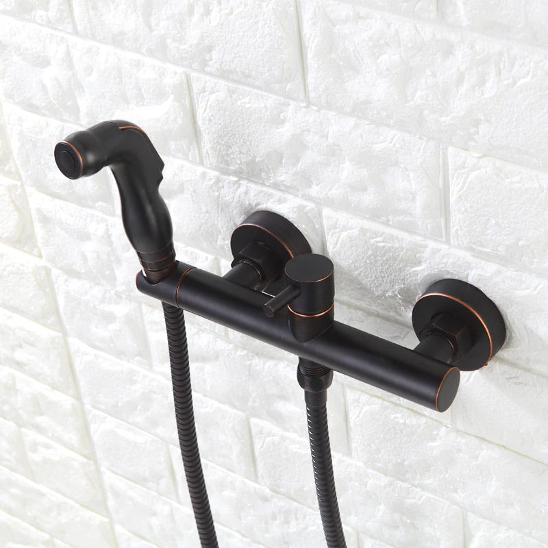 Oil Rubbed Bronze Bath Toilet Bidet Spray Hot & Cold Mixer Valve with Hose, Handheld Bidet ,Portable Hand Held Bidet Shower Set-