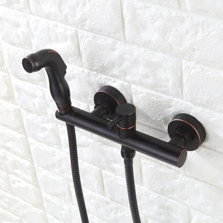 Oil Rubbed Bronze Bath Toilet Bidet Spray Hot & Cold Mixer Valve with Hose, Handheld Bidet ,Portable Hand Held Bidet Shower Set-