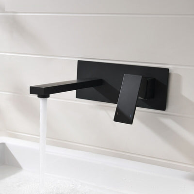 Black square wall mounted single lever bathroom faucet with valve completed set