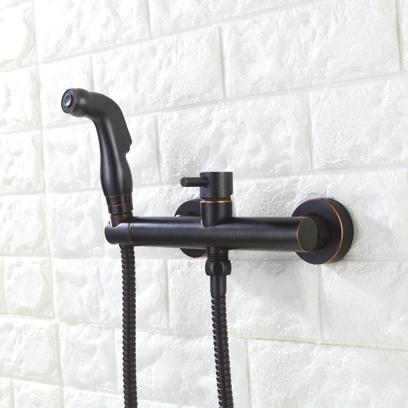 Oil Rubbed Bronze Bath Toilet Bidet Spray Hot & Cold Mixer Valve with Hose, Handheld Bidet ,Portable Hand Held Bidet Shower Set-