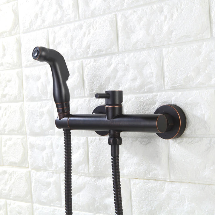 Oil Rubbed Bronze Bath Toilet Bidet Spray Hot & Cold Mixer Valve with Hose, Handheld Bidet ,Portable Hand Held Bidet Shower Set-