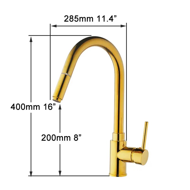 Gold polished brass modern kitchen faucet pull out dual sprayer