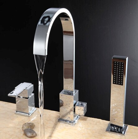 Twisted Chrome 3 holes bathtub filler faucet set