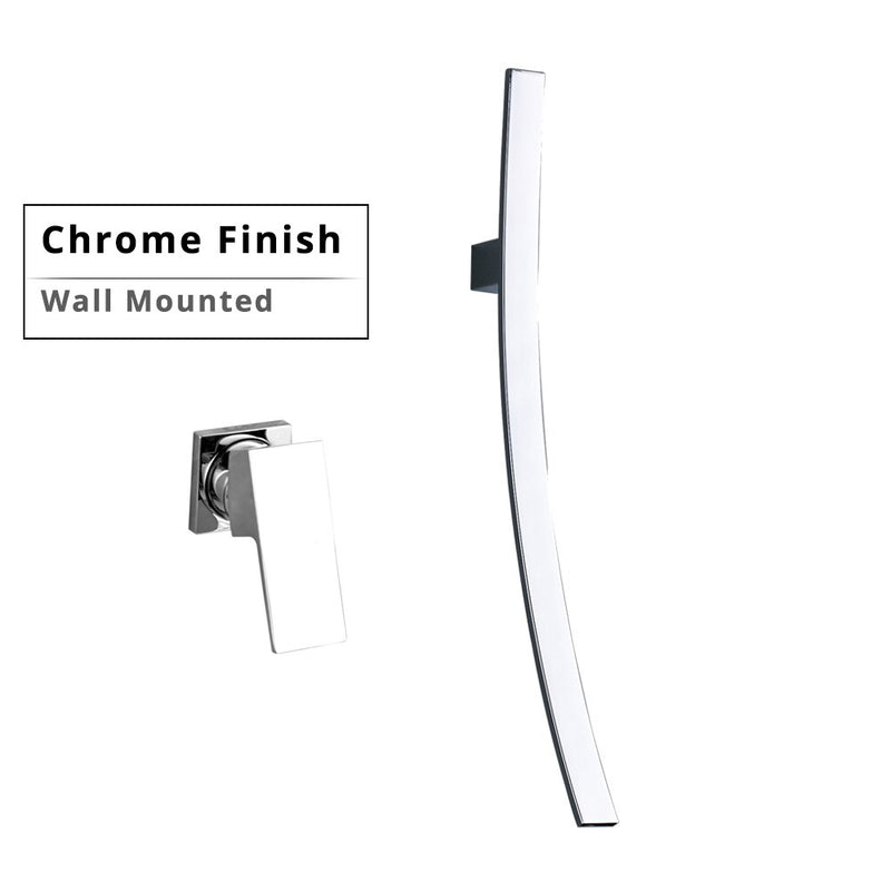 Rozin Wall Mounted 70cm Spout Waterfall Basin Faucet Single Handle Chrome Bathroom Mixer Tap Concealed Basin Sink Torneira