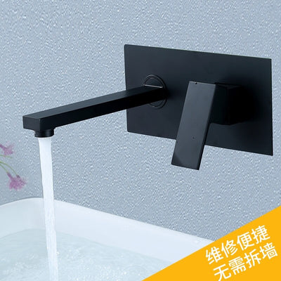 Black square wall mounted single lever bathroom faucet with valve completed set