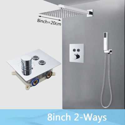 New CUPC Chrome square 2 -3 way function diverter thermostatic shower kit