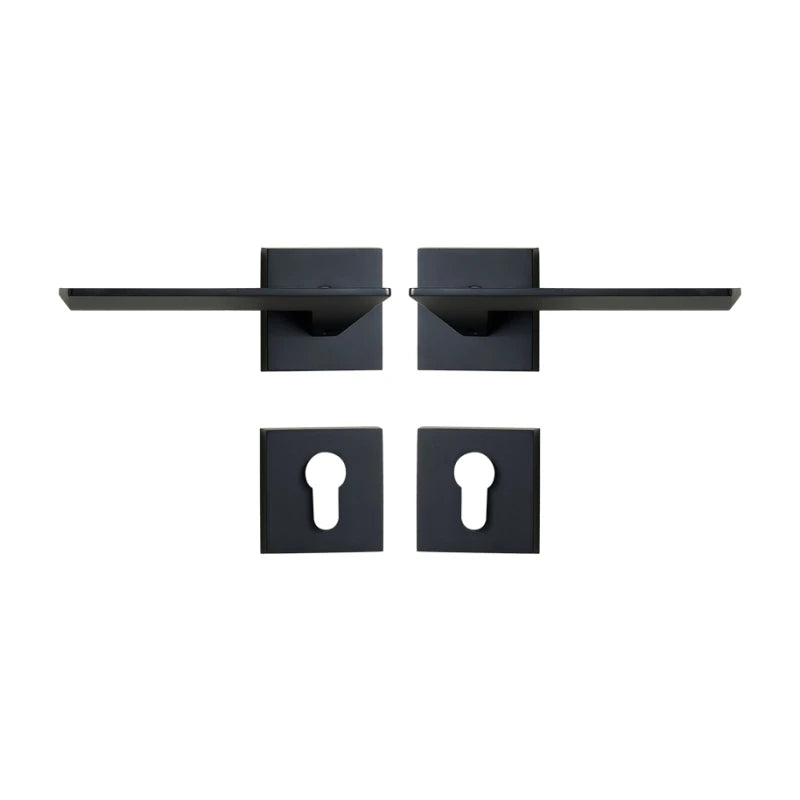 Hiorino- Brass Door Lock Set Modern Black Interior Bedroom Bathroom Double Wood Door Lever Set Dummy Lock Handle