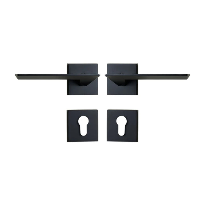 Hiorino- Brass Door Lock Set Modern Black Interior Bedroom Bathroom Double Wood Door Lever Set Dummy Lock Handle