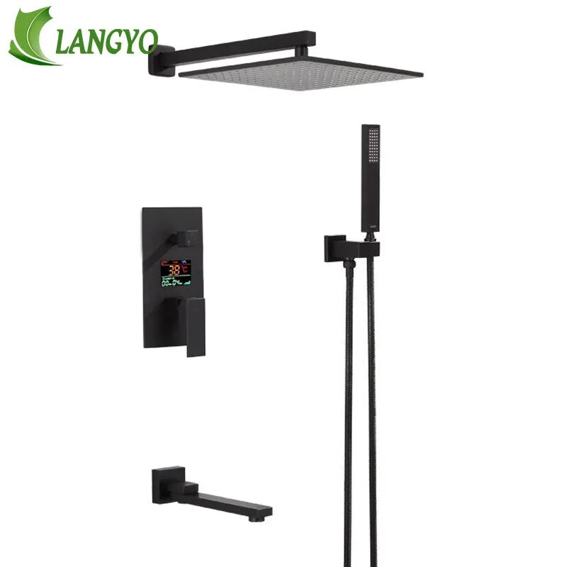 Square Langio-3-ways Digital Display Matte Black/Chrome Digital Shower CUPC