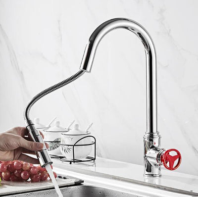 Black with red Industrial Design Pull Out Dual Spray Kitchen Faucet