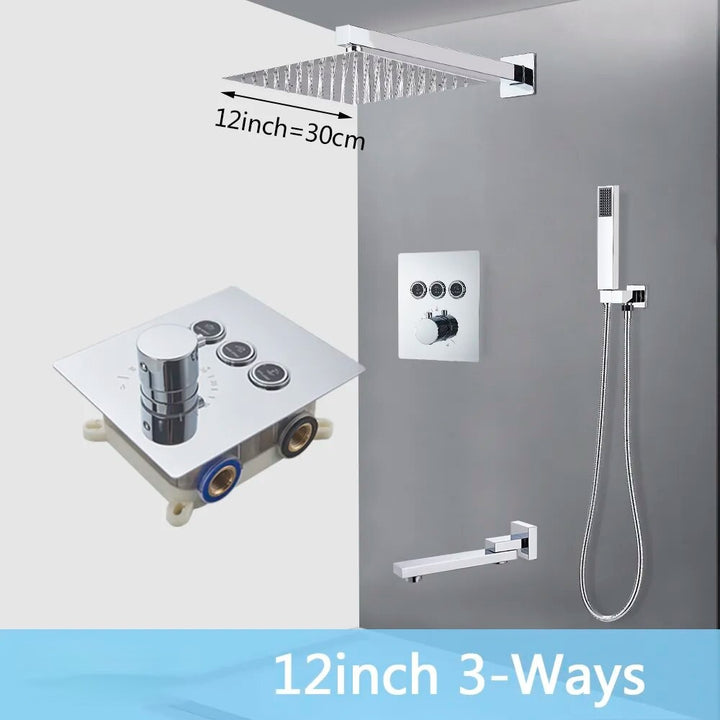 CSA certified - Chrome square 2 -3 way function diverter thermostatic shower kit