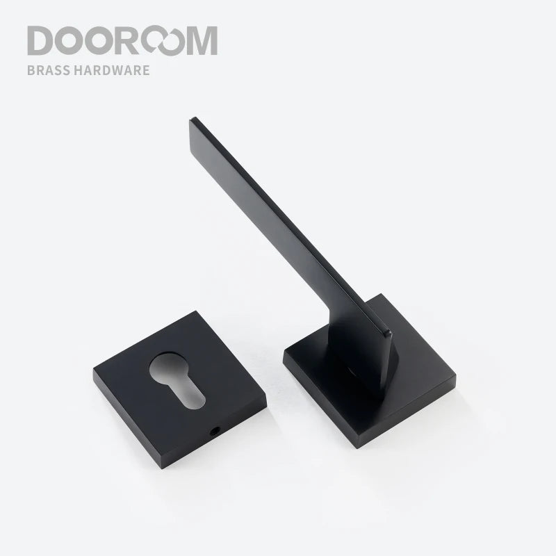 Hiorino- Brass Door Lock Set Modern Black Interior Bedroom Bathroom Double Wood Door Lever Set Dummy Lock Handle