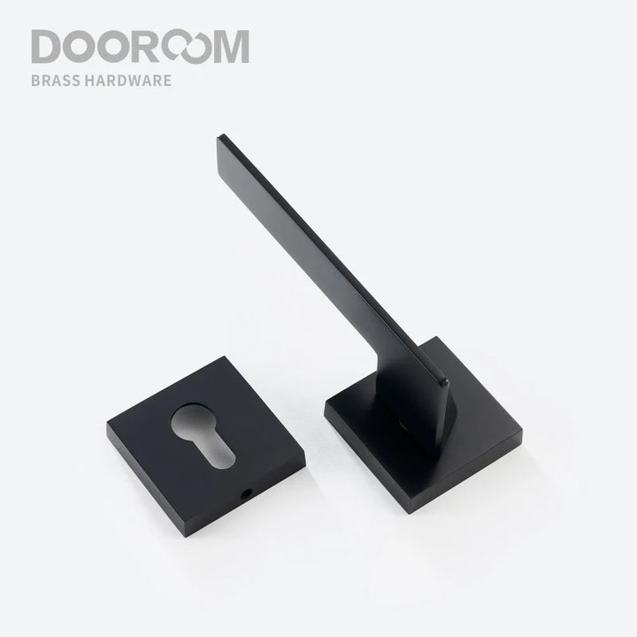Hiorino- Brass Door Lock Set Modern Black Interior Bedroom Bathroom Double Wood Door Lever Set Dummy Lock Handle
