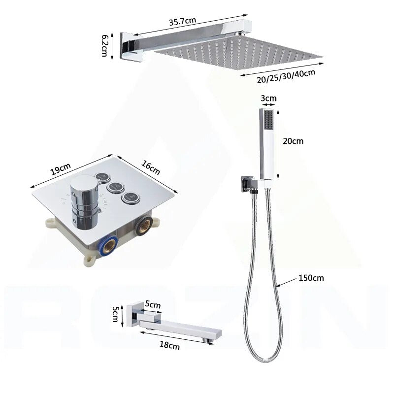 CSA certified - Chrome square 2 -3 way function diverter thermostatic shower kit