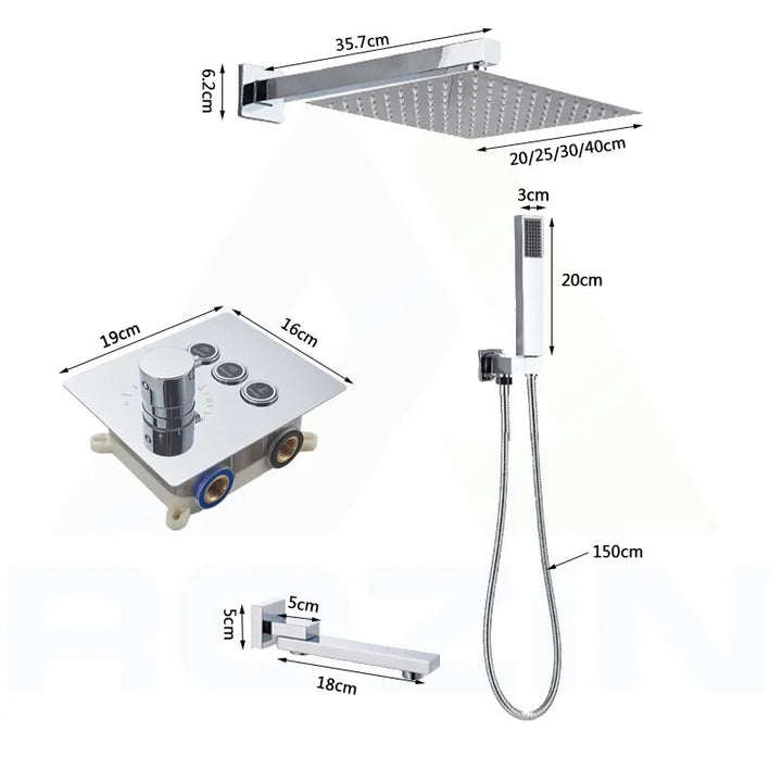 CSA certified - Chrome square 2 -3 way function diverter thermostatic shower kit