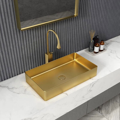 Brushed gold rectangular stainless steel vessel sink