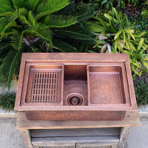 Custom Italian Outdoor Kitchen Corner Large Sink Western Kitchen Mid-Island outdoor American Retro Wash Basin Copper Basin Stainless Steel