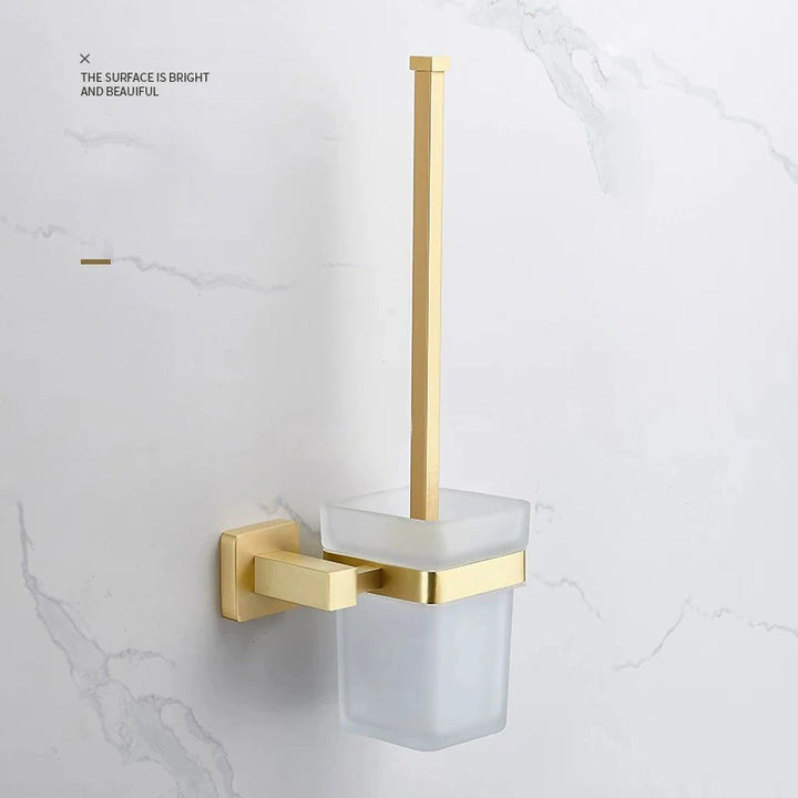 Brushed Gold- brass Gold brush Bathroom accessory Set Gold brass Hook Towel Rail Rack Bar Shelf Paper Holder Toothbrush Holder