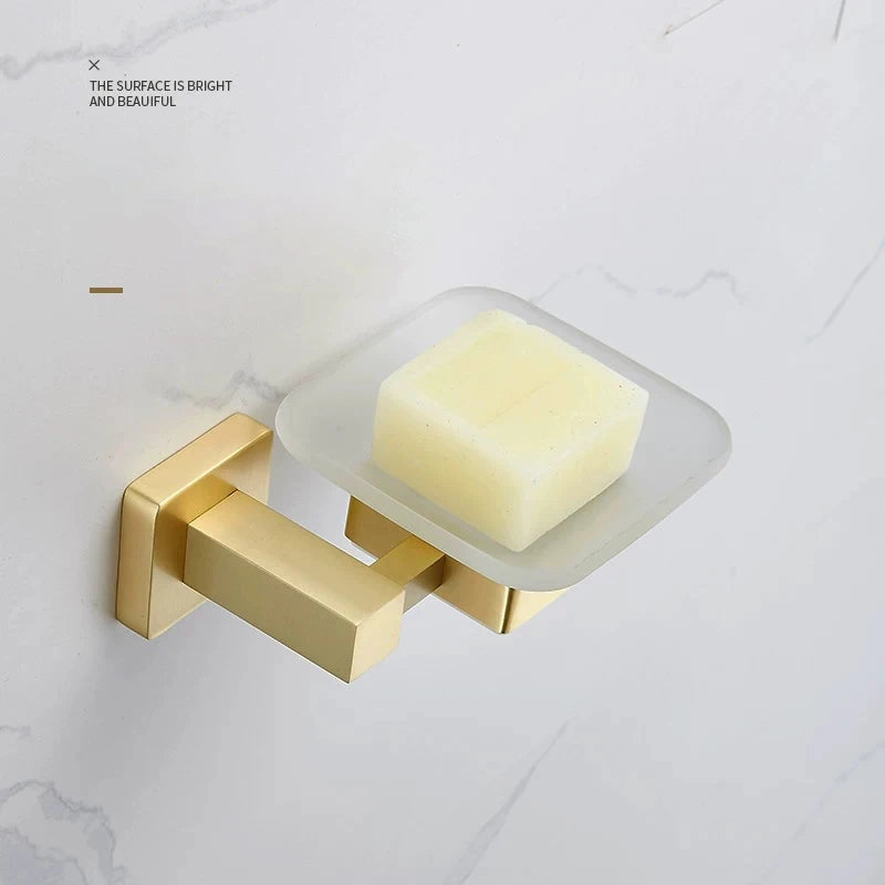 Brushed Gold- brass Gold brush Bathroom accessory Set Gold brass Hook Towel Rail Rack Bar Shelf Paper Holder Toothbrush Holder