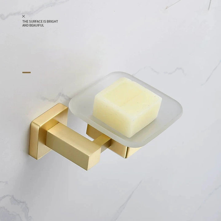Brushed Gold- brass Gold brush Bathroom accessory Set Gold brass Hook Towel Rail Rack Bar Shelf Paper Holder Toothbrush Holder
