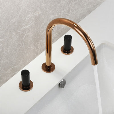 Valencia- Brushed Rose Gold/ Black matte handles  8" Inch wide spread bathrom faucet