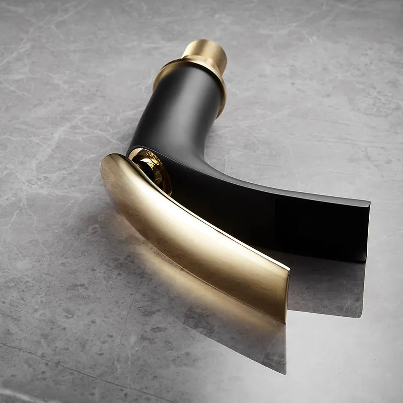 Xenon-Black with gold waterfall tall and short single hole bathroom faucet