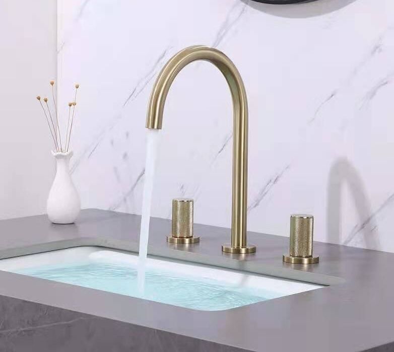 Valencia- Brushed Rose Gold/ Black matte handles  8" Inch wide spread bathrom faucet