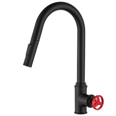 Black with red Industrial Design Pull Out Dual Spray Kitchen Faucet