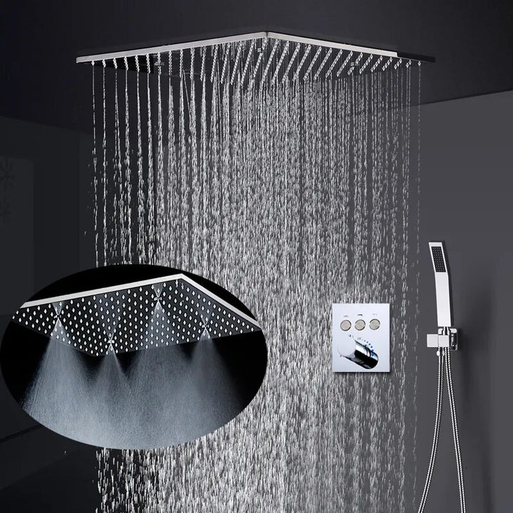 Chrome CSA - Square 16 Inch Flush mount ceiling rain head Thermostatic Spa shower system set