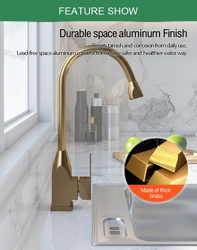 Brushed gold square kitchen faucet dual pull out sprayer