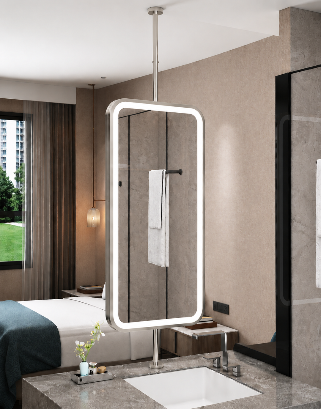 CUSTOM- IBIZA 1- Ceiling Suspended Mounted LED Mirror