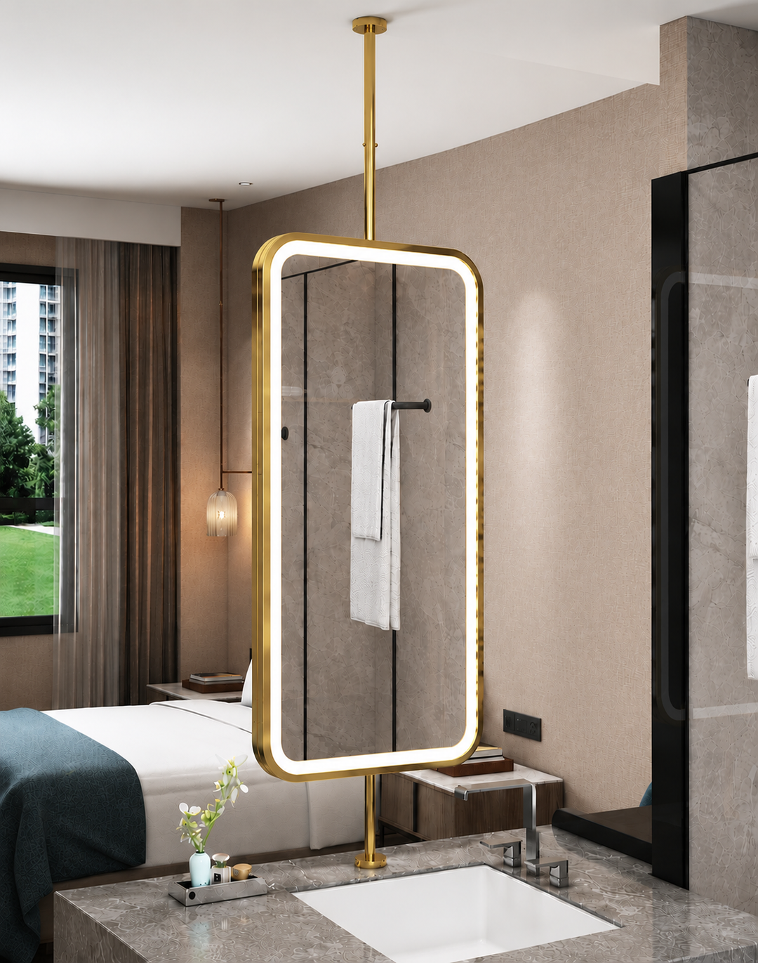 CUSTOM- IBIZA 1- Ceiling Suspended Mounted LED Mirror