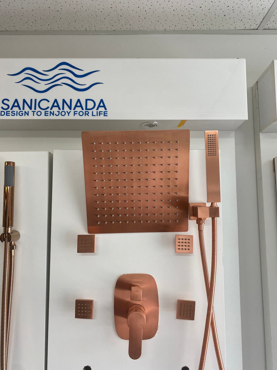 Copper Satin Shower Kit with 12" Rain Shower Head Set and 4 Body Jets