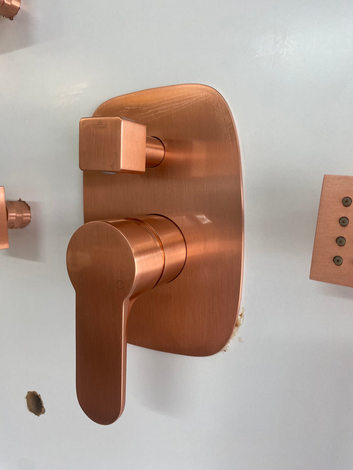 Copper Satin Shower Kit with 12" Rain Shower Head Set and 4 Body Jets