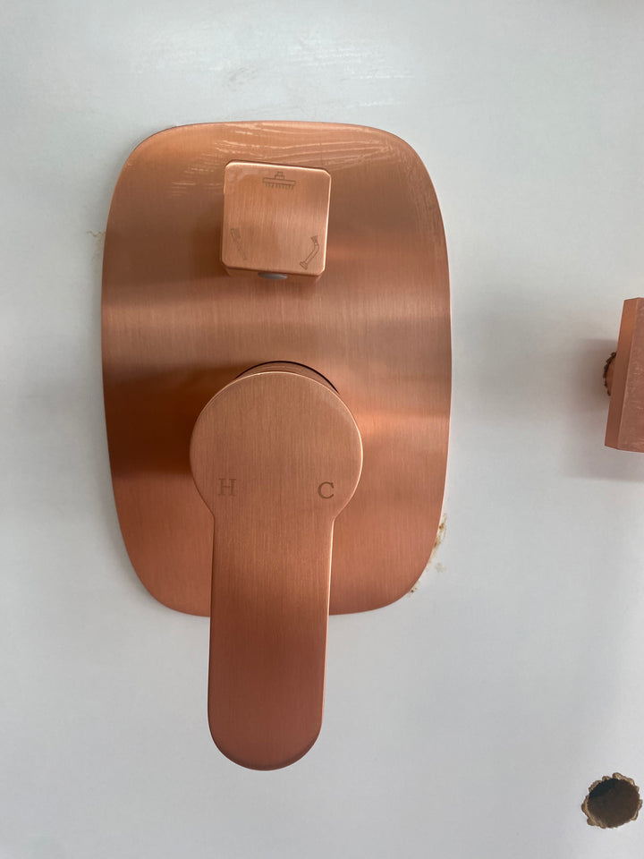 Copper Satin Shower Kit with 12" Rain Shower Head Set and 4 Body Jets