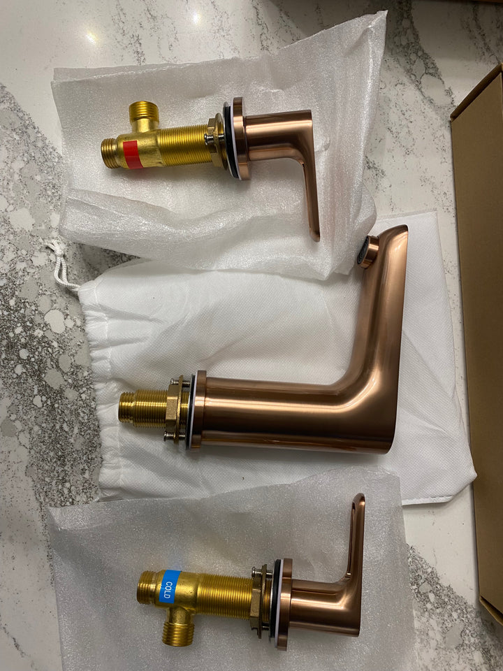 San Diego-Copper satin 8" inch wide spread bathroom faucet