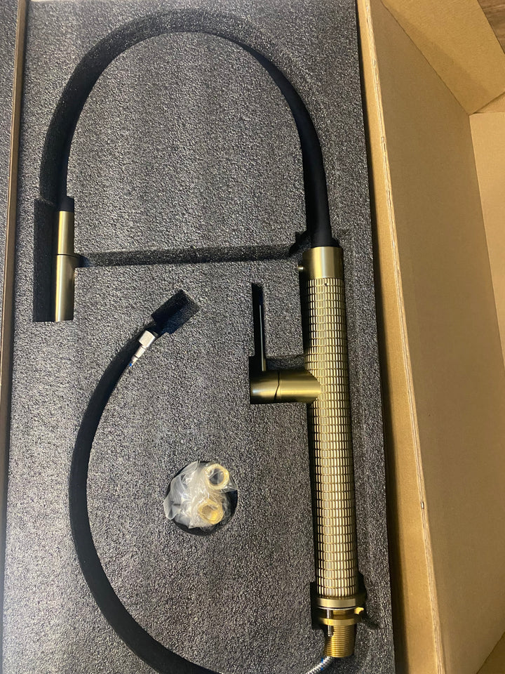 Salvatore-Brushed Gold-Gun grey-Black Matte Tall 21" Pull Out Kitchen Faucet