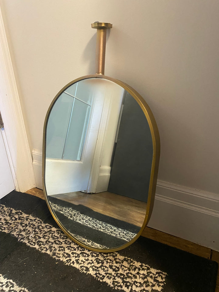 STOCK- READY TO SHIP-Brushed Gold Oval NO LED Ceiling Suspended Mounted Mirror 14"x20