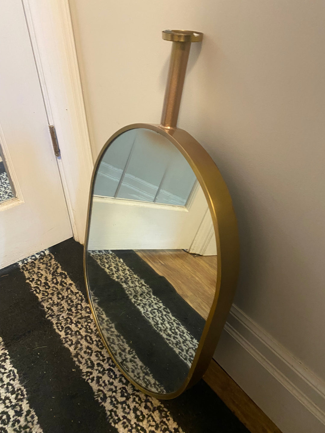 STOCK- READY TO SHIP-Brushed Gold Oval NO LED Ceiling Suspended Mounted Mirror 14"x20
