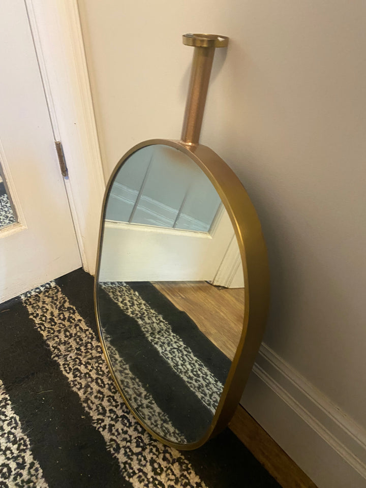 STOCK- READY TO SHIP-Brushed Gold Oval NO LED Ceiling Suspended Mounted Mirror 14"x20